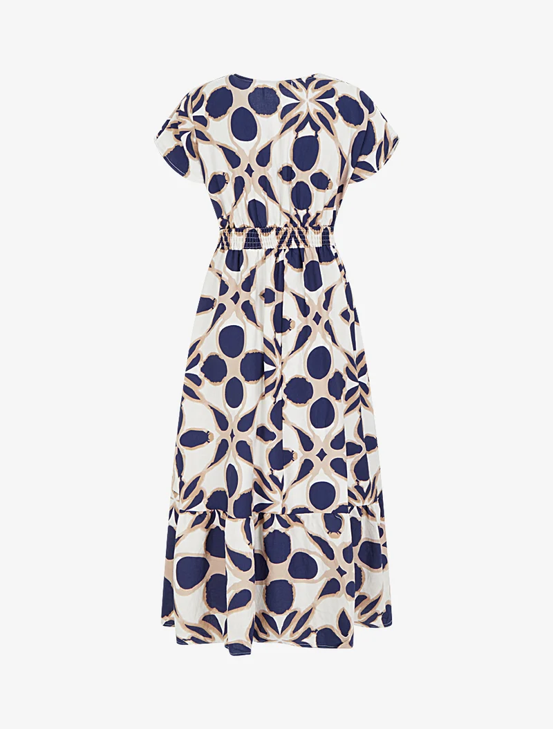 Kleid mit fantasievollem Druck und Häkelkragen - Marine