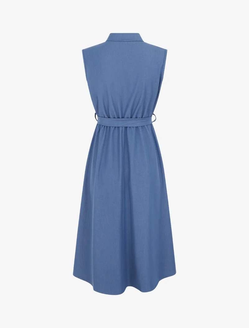 Elastisches einfarbiges Kleid mit geknöpftem Oberteil - Blau