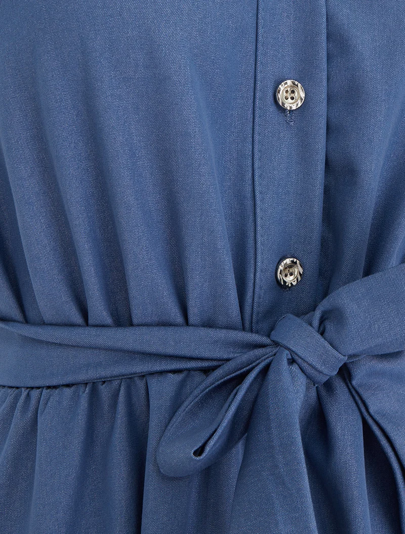 Elastisches einfarbiges Kleid mit geknöpftem Oberteil - Blau