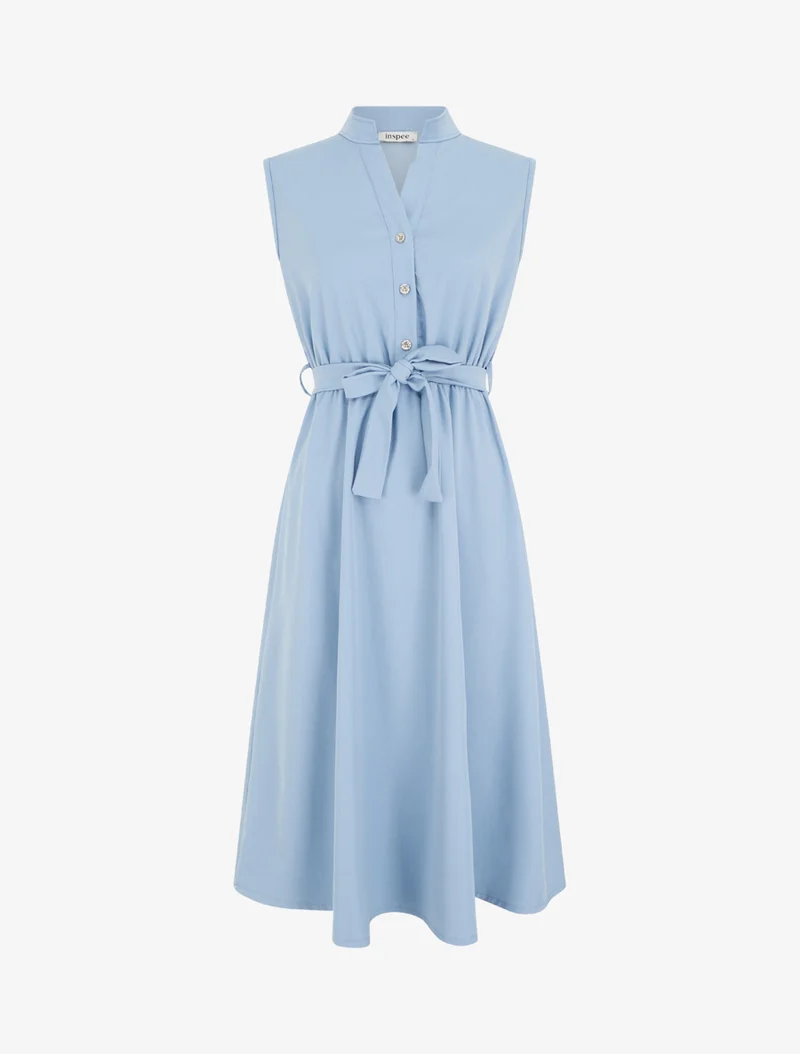 Elastisches einfarbiges Kleid mit geknöpftem Oberteil - Himmelblau