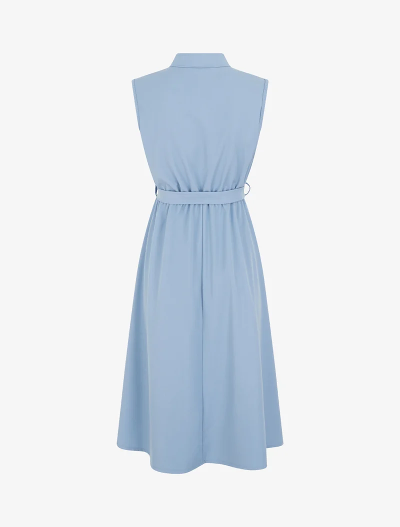 Elastisches einfarbiges Kleid mit geknöpftem Oberteil - Himmelblau