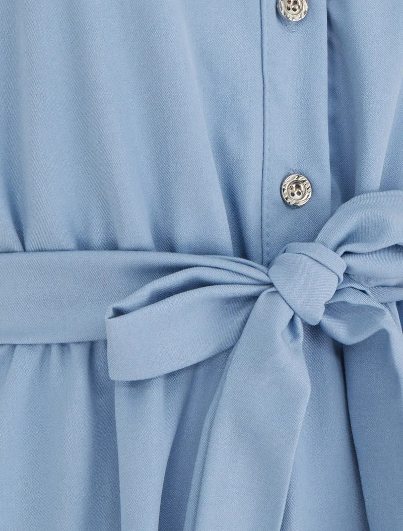 Elastisches einfarbiges Kleid mit geknöpftem Oberteil - Himmelblau