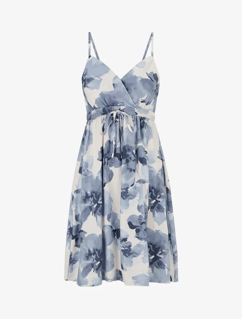 Midikleid mit Blumenmuster - Blaugrau