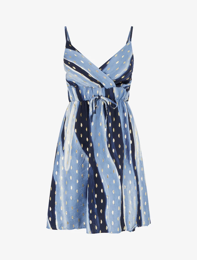 Midikleid mit abstraktem Print und schimmernden Details - Blau