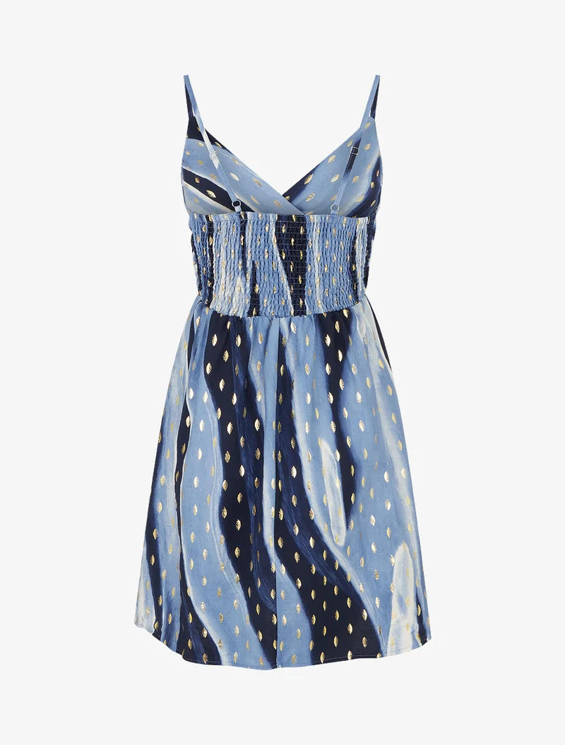 Midikleid mit abstraktem Print und schimmernden Details - Blau