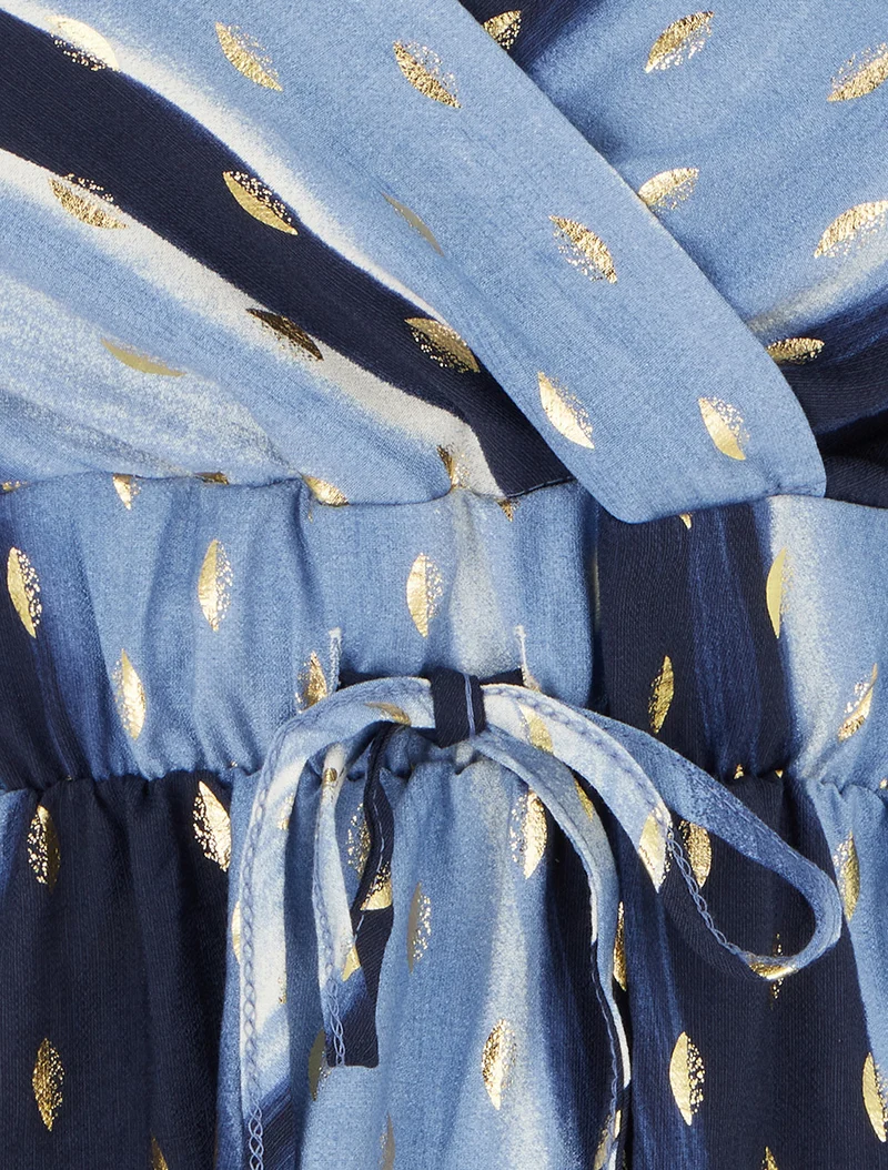 Midikleid mit abstraktem Print und schimmernden Details - Blau