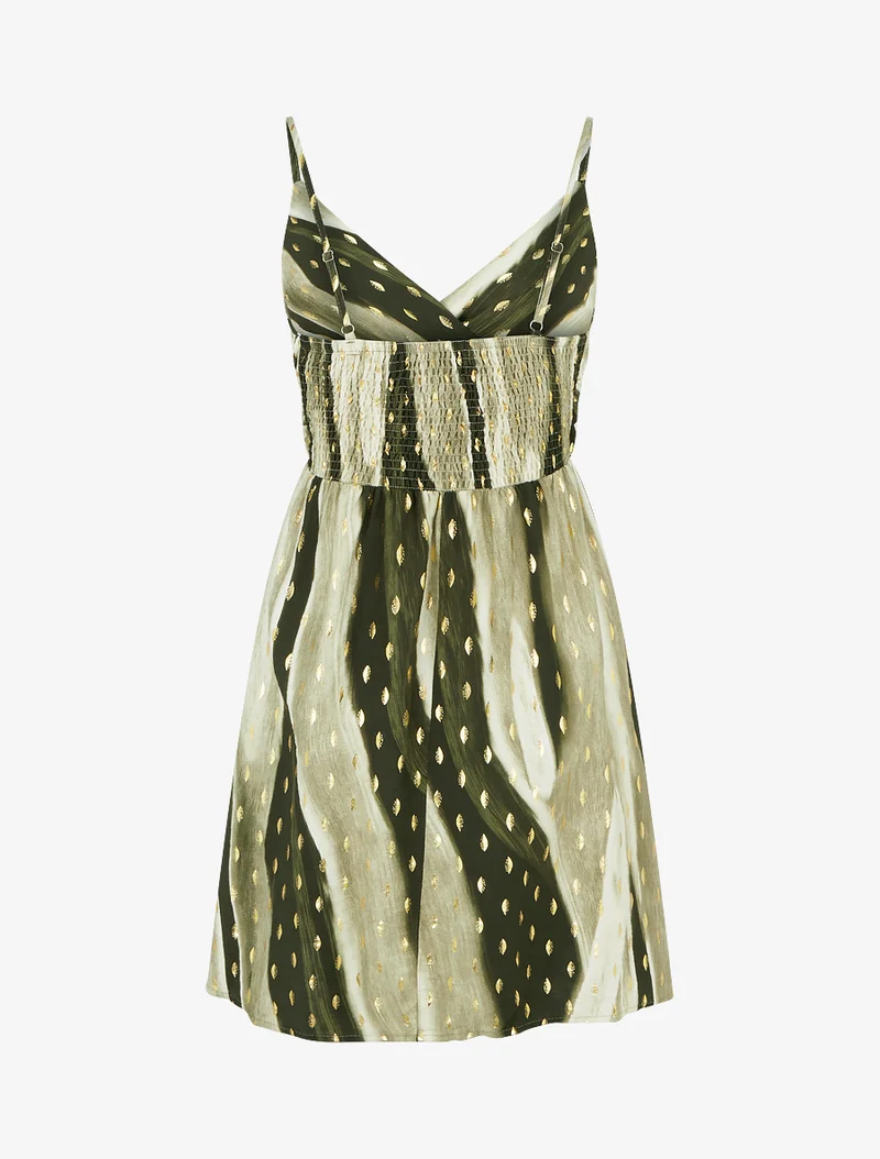 Midikleid mit abstraktem Print und schimmernden Details - Grün
