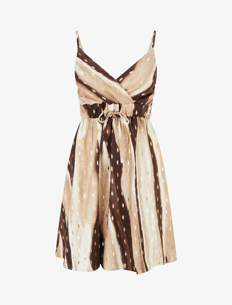 Midikleid mit abstraktem Print und schimmernden Details - Braun