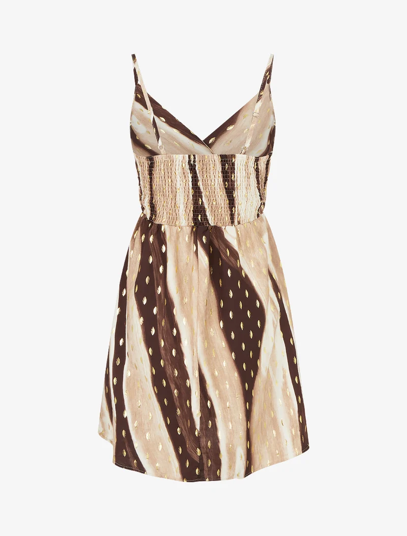 Midikleid mit abstraktem Print und schimmernden Details - Braun