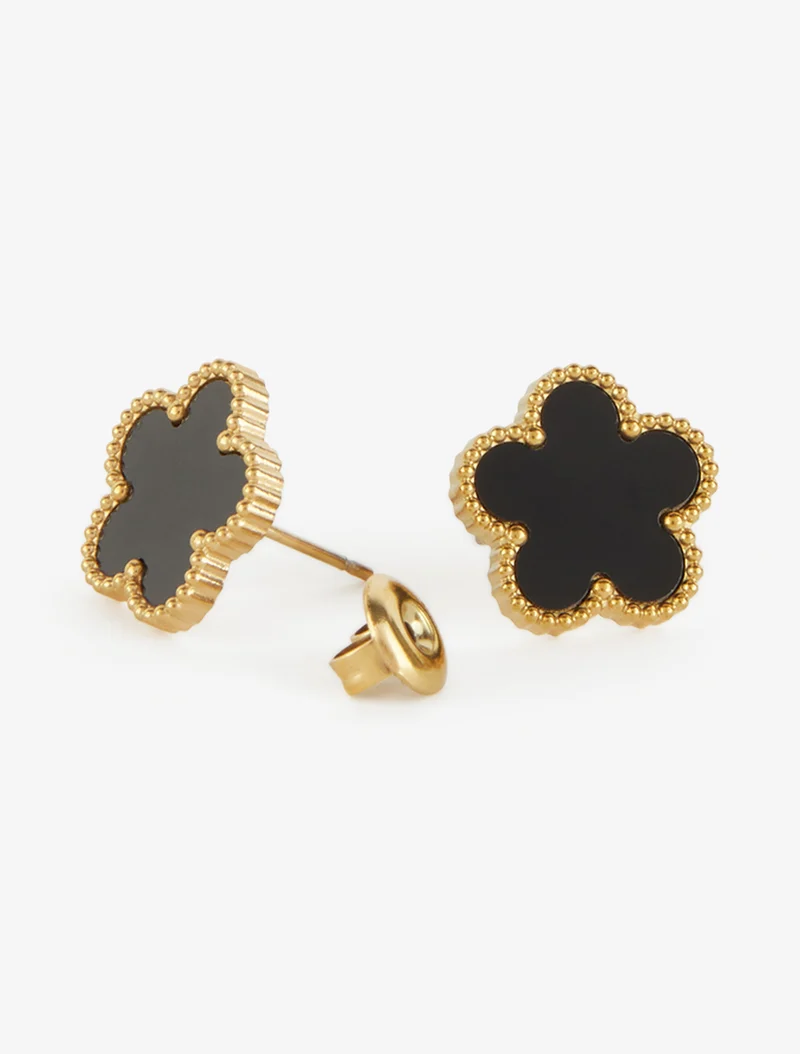 Ohrstecker Blumen schwarzer Emaille - Oder