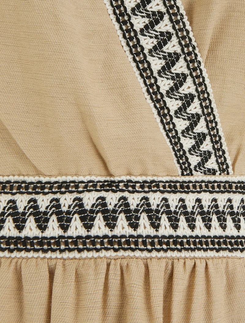 Midikleid aus Leinen mit besticktem Mieder - Maulwurf