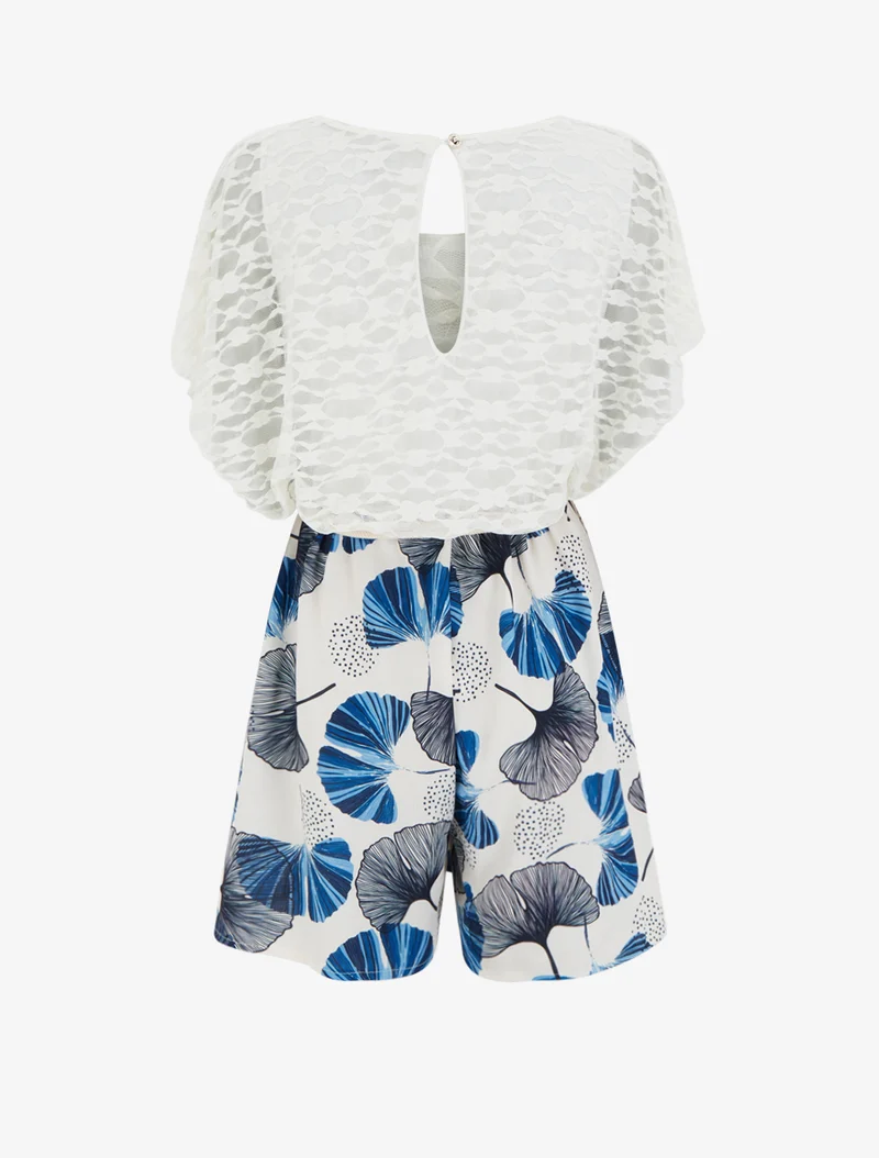 Ginko-bedruckter Overall mit Spitze am Oberteil - Marine