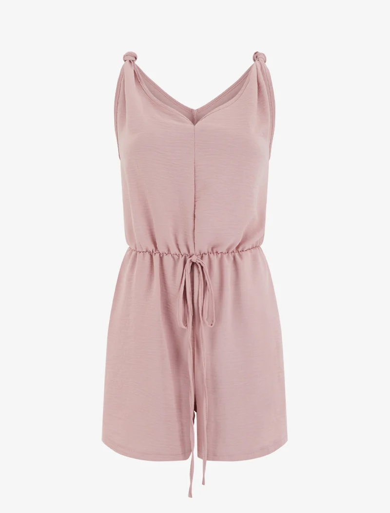 Einfarbiger Jumpsuit mit elastischer Taille - Altrosa