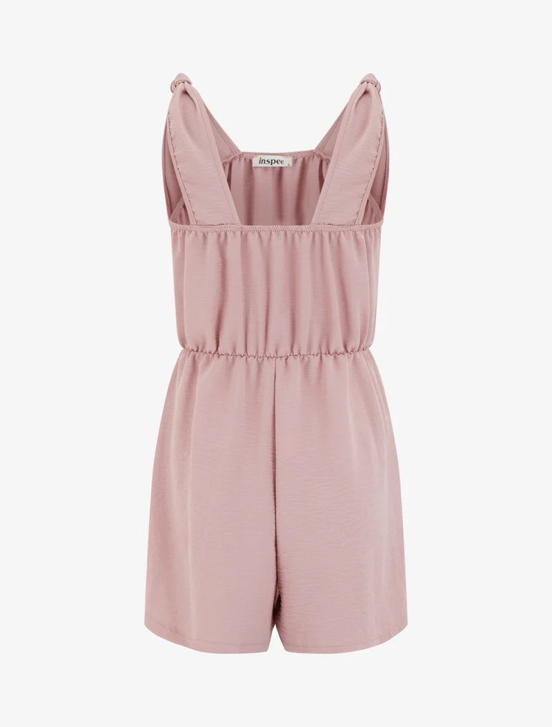 Einfarbiger Jumpsuit mit elastischer Taille - Altrosa