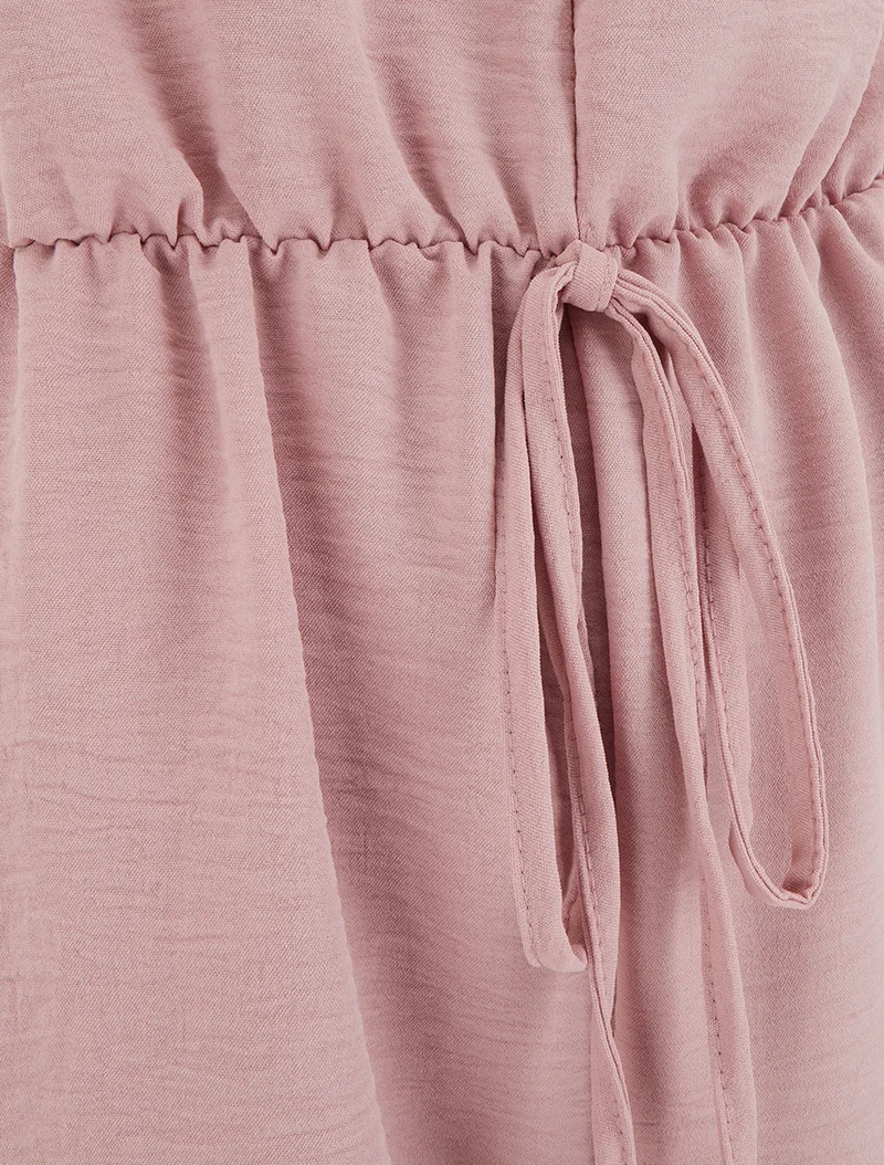Einfarbiger Jumpsuit mit elastischer Taille - Altrosa