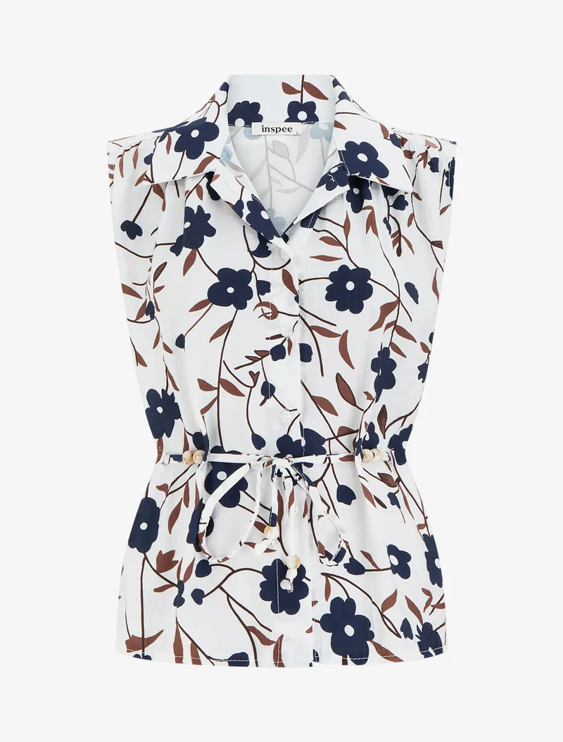Ärmelloses Top mit Blumenmuster - Marine