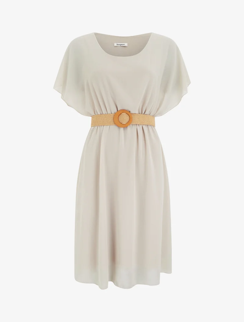 Unifarbenes, knielanges Skaterkleid - Beige