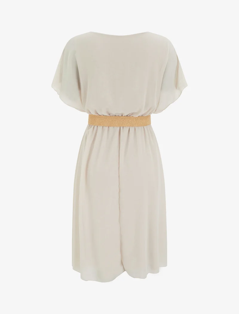 Unifarbenes, knielanges Skaterkleid - Beige