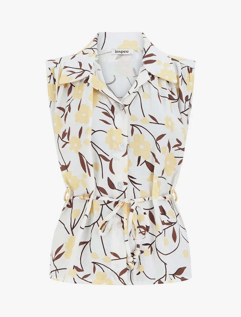Ärmelloses Top mit Blumenmuster - Gelb