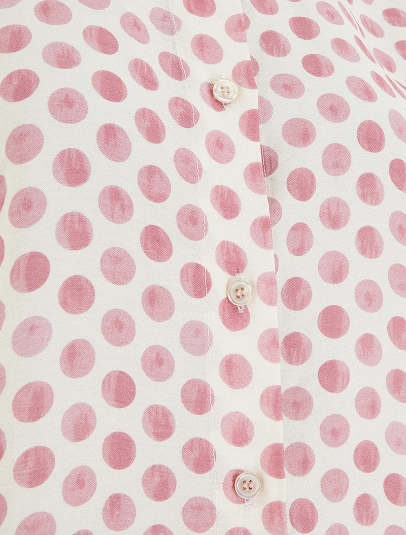 Gepunktetes bedrucktes Oberteil mit Knöpfen - Rose