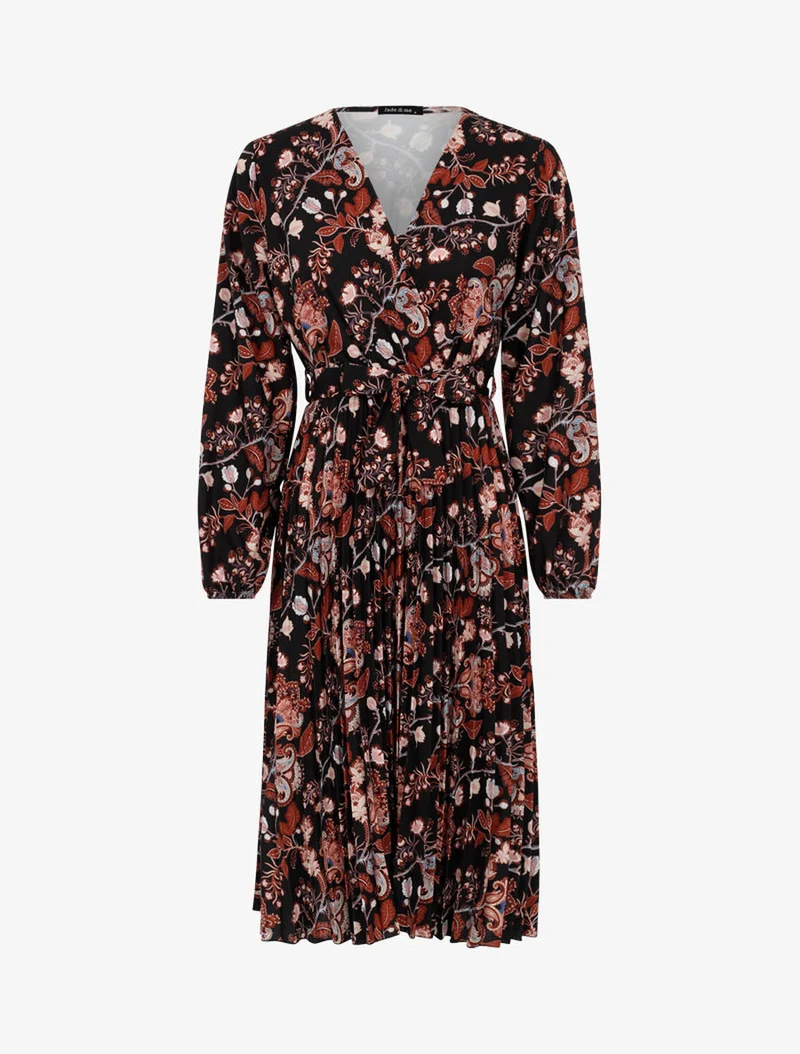 Kleid mit herbstlichem barockem Blumenprint - Schwarz