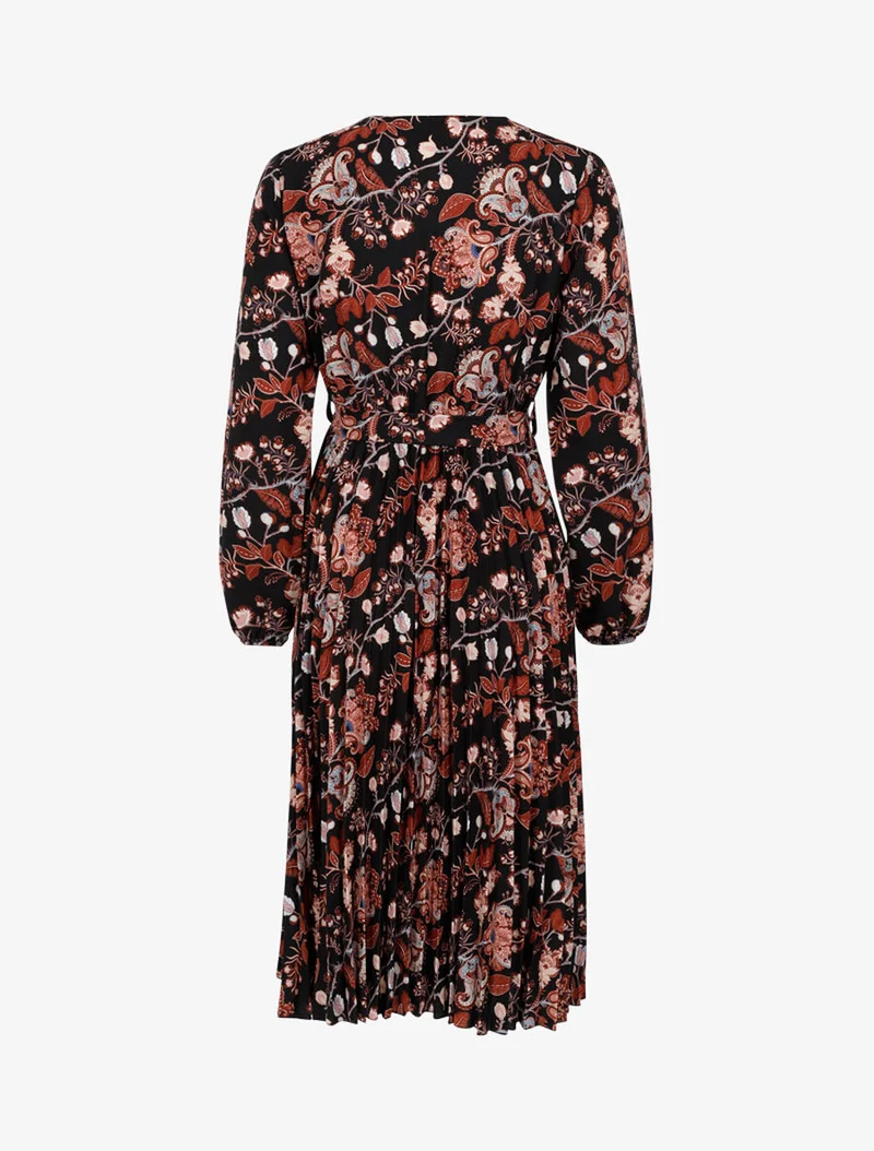Kleid mit herbstlichem barockem Blumenprint - Schwarz