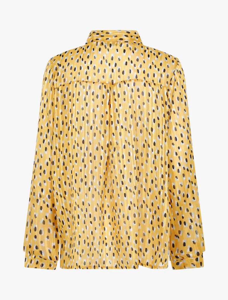 Transparente Bluse mit Lavallièrekragen und Druckmuster - Gelb