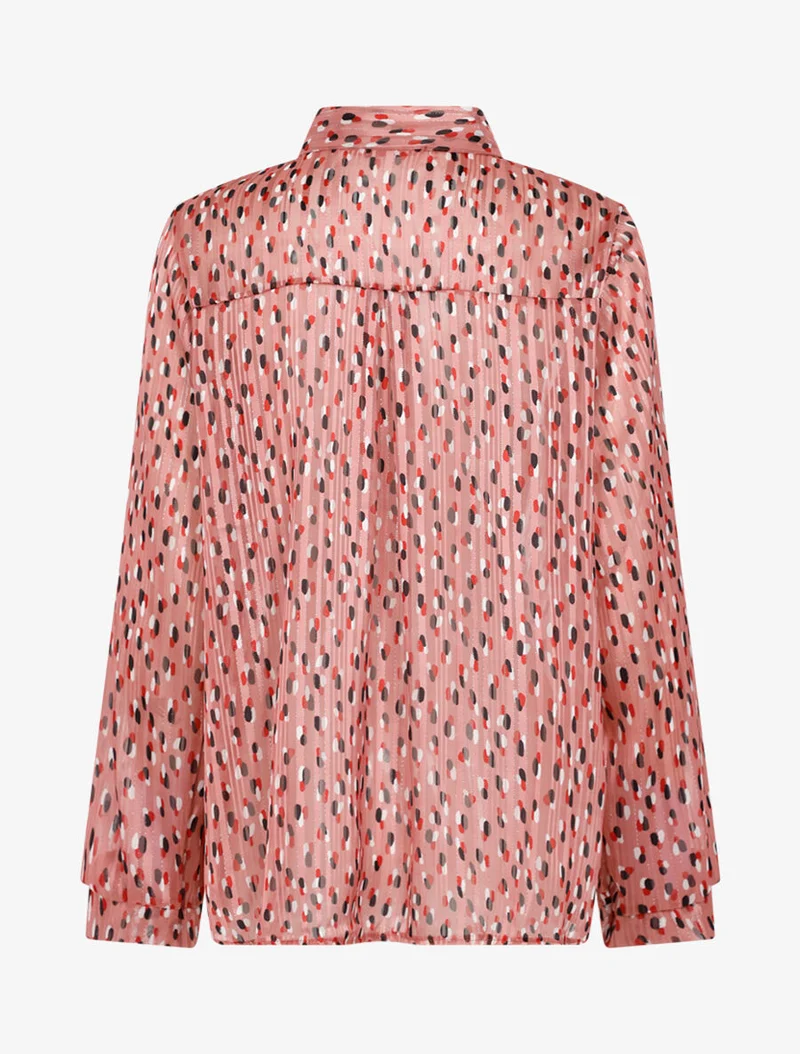 Transparente Bluse mit Lavallièrekragen und Druckmuster - Rose