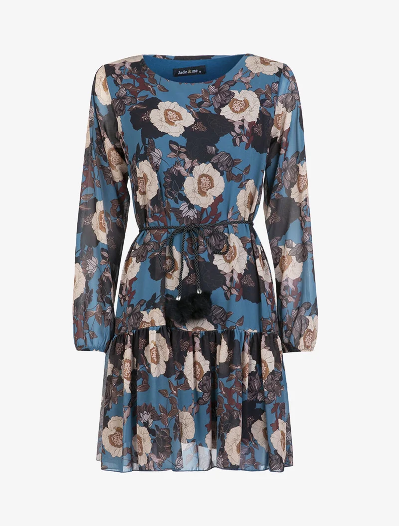 Kleid aus Voile mit Blumenmuster - Petrolblau