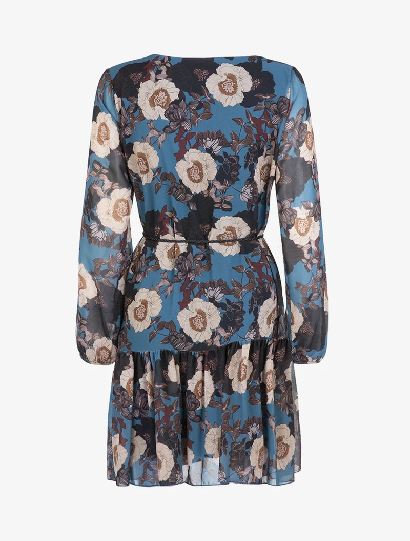 Kleid aus Voile mit Blumenmuster - Petrolblau