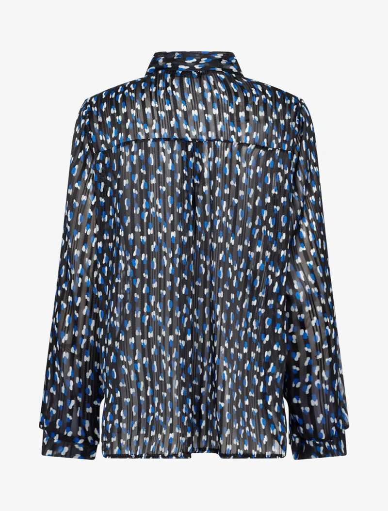 Transparente Bluse mit Lavallièrekragen und Druckmuster - Schwarz