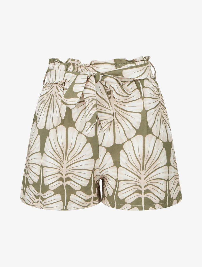 Elastische Shorts mit tropischem Druck - Kaki