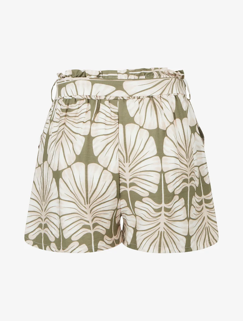 Elastische Shorts mit tropischem Druck - Kaki