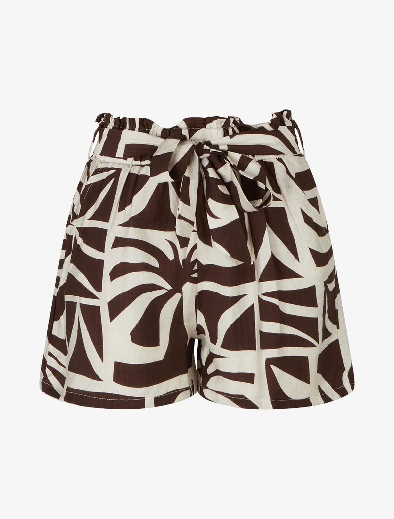 Grafisch bedruckte elastische Shorts - Braun