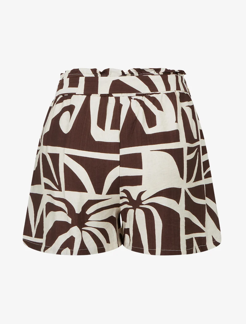 Grafisch bedruckte elastische Shorts - Braun