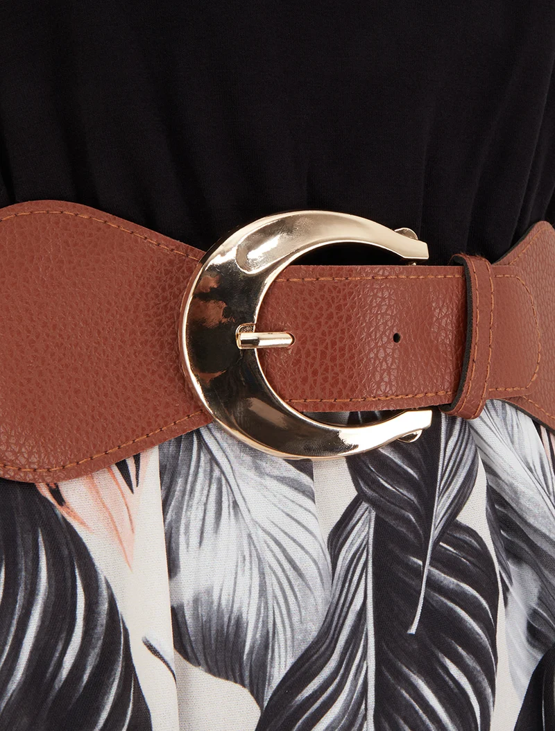 Kleid in Midilänge mit Trägern aus Kunstleder mit Druckmuster - Schwarz