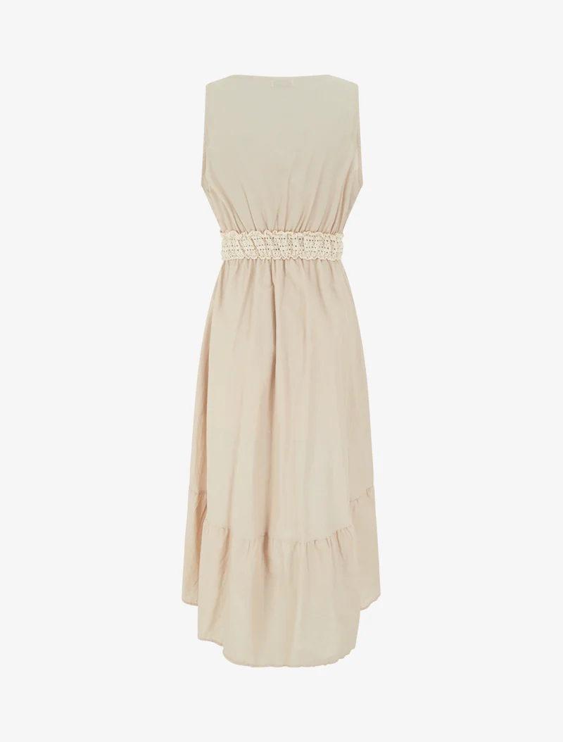 Langes Kleid mit Paisley-Stickerei-Muster - Beige