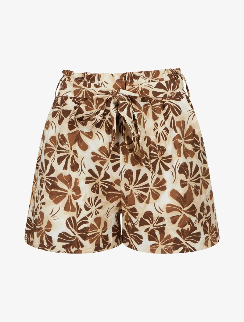 Elastische Shorts mit Blumenmuster - Braun