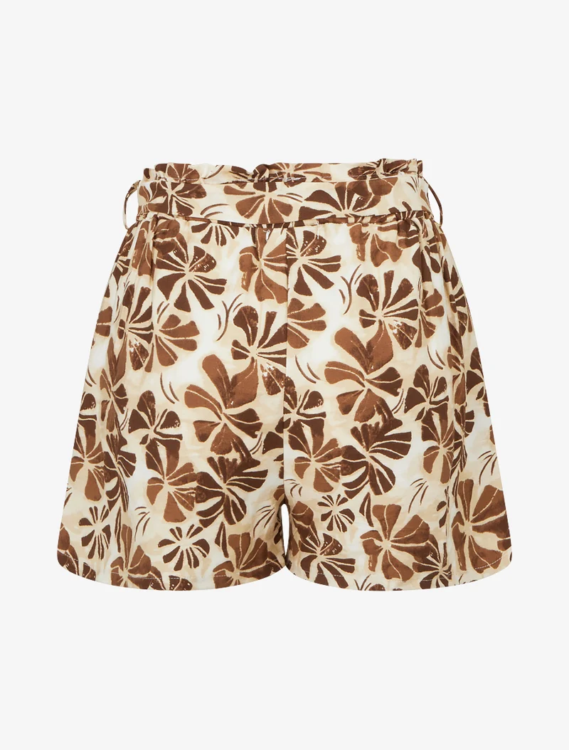 Elastische Shorts mit Blumenmuster - Braun