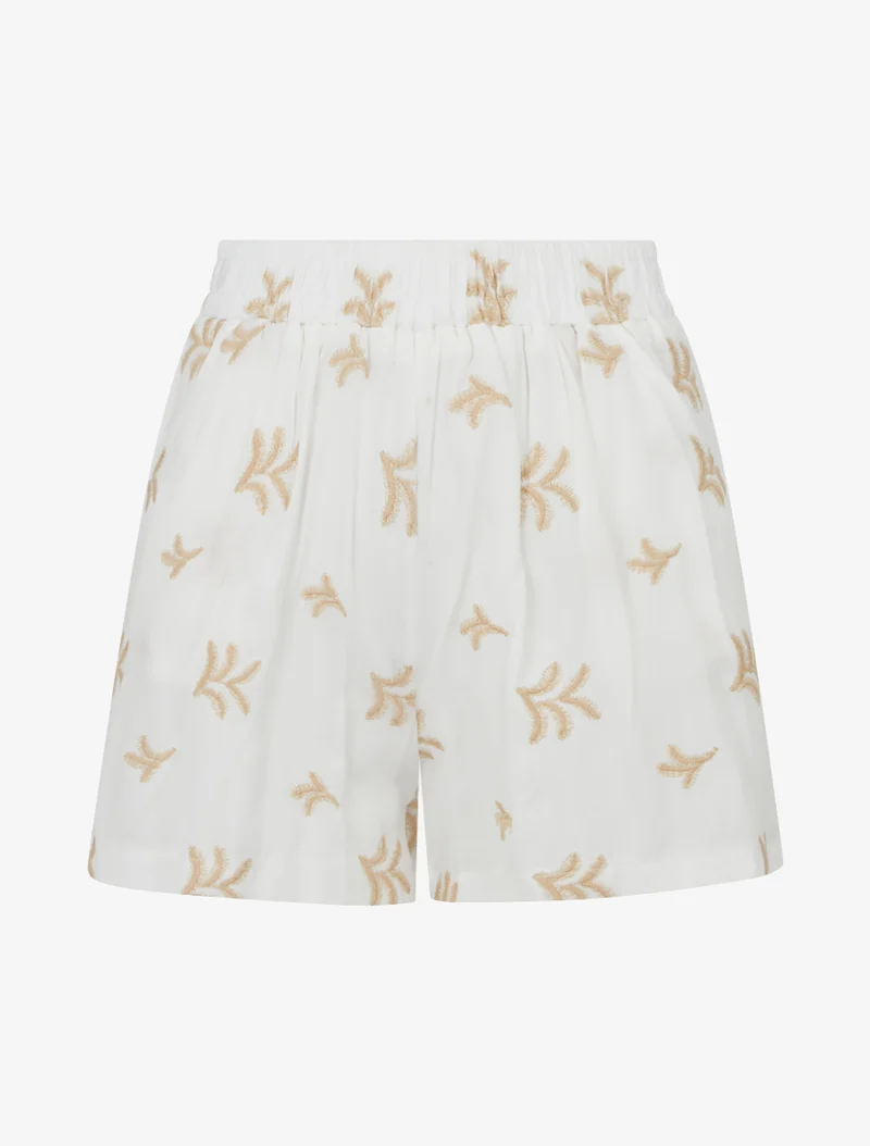 Elastische Shorts mit fantasievollen Stickereien - Weiß