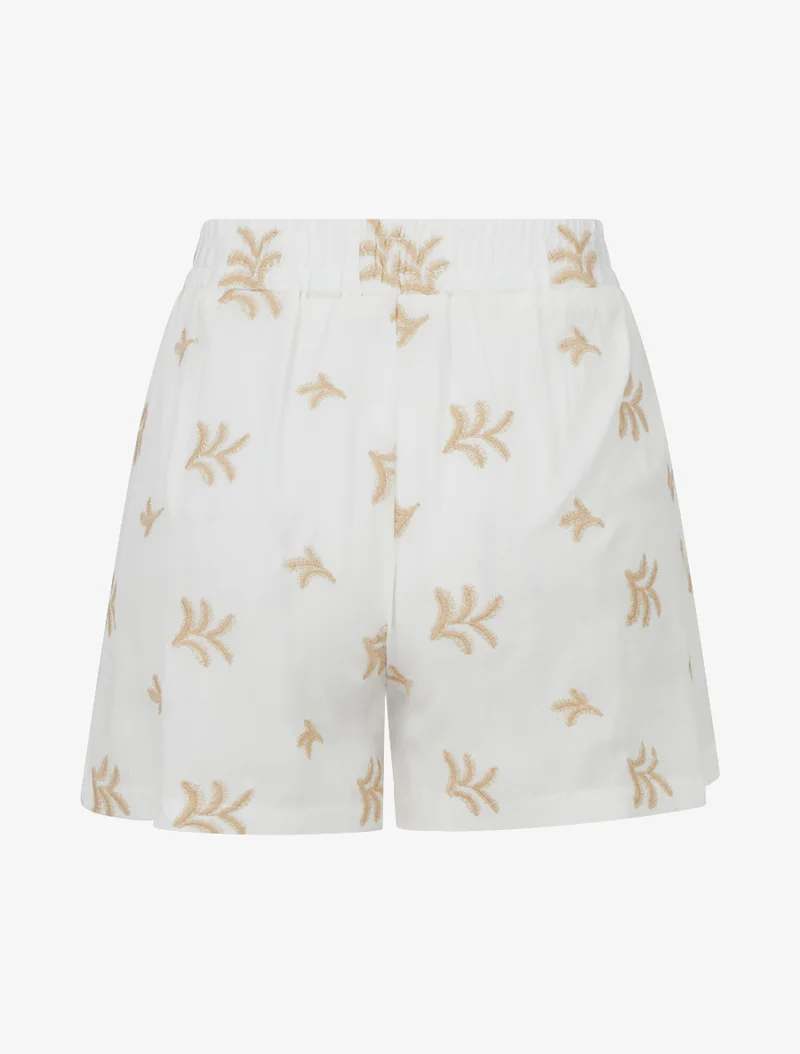 Elastische Shorts mit fantasievollen Stickereien - Weiß