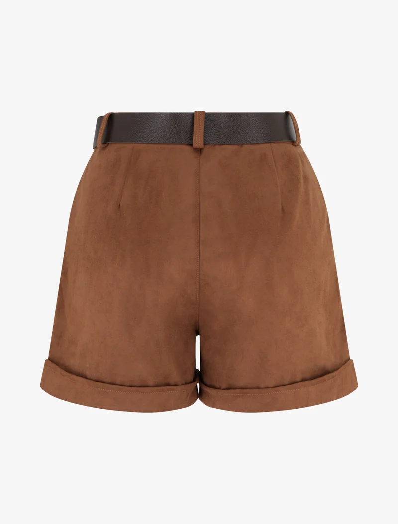 Shorts mit Umschlag aus Wildlederimitat - Kamel