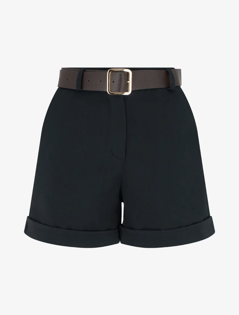 Gekrempelte Shorts mit Gürtel - Schwarz