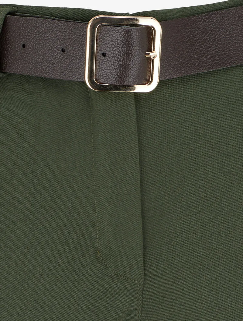 Gekrempelte Shorts mit Gürtel - Kaki
