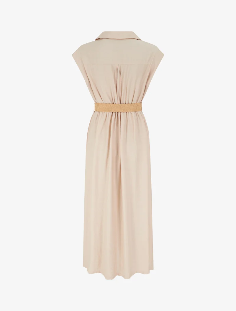 Einfarbiges langes Kleid mit Knöpfen - Beige