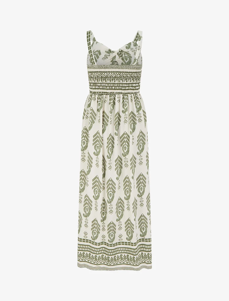 Ausgestelltes langes Kleid mit Druck - Kaki