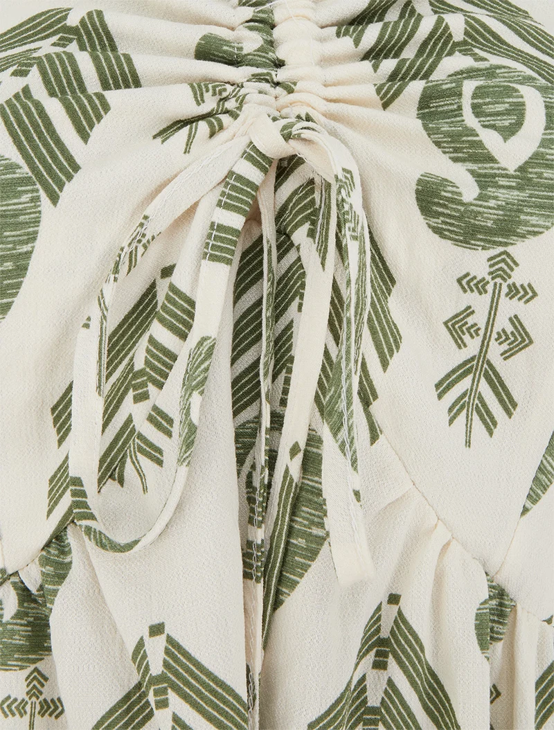 Ausgestelltes langes Kleid mit Druck - Kaki
