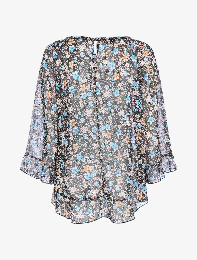 Transparente bedruckte fließende Bluse - Schwarz