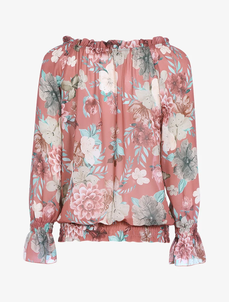Transparente Bluse mit elastischem Taillenbund - Dunkelrosa