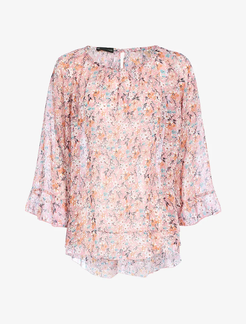 Transparente bedruckte fließende Bluse - Rose